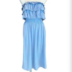 Rebecca Taylor Sleeveless Silk Ruffle Midi Dot Dress Blue Size 4